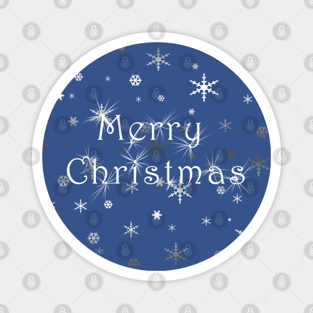 Merry Christmas & Snowflakes on Blue Magnet by karenmcfarland13